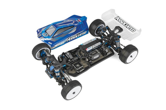 Model of a remote control car with detailed components on a white background