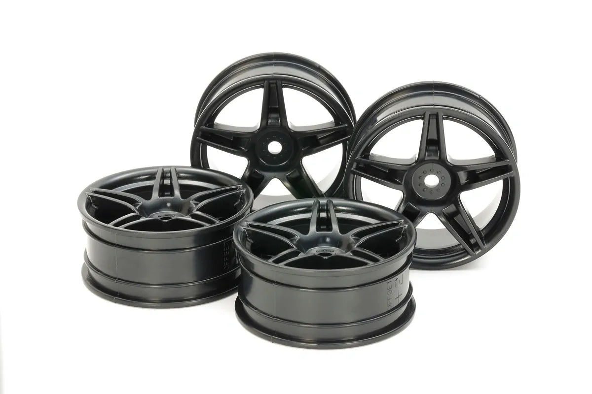 Tamiya Hop-Up Med-Narrow Twin 5-Spoke Wheel (24mm Wide Off +2) Black 4pcs 54853