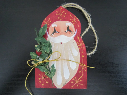 Joan's Folk Ark signed 1996 hand painted wood Santa Ornament