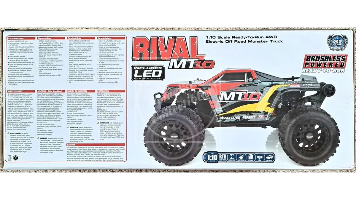 Team Associated RIVAL MT10 1/10 RTR Brushless 4WD Monster Truck V2, Red #20518