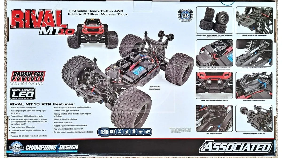 Team Associated RIVAL MT10 1/10 RTR Brushless 4WD Monster Truck V2, Red #20518