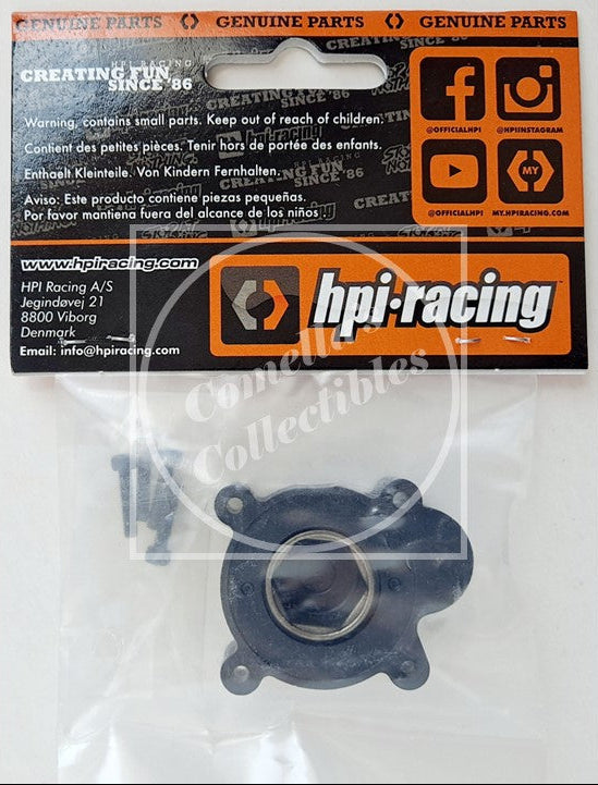 HPI Racing parts packaging with a metal component inside on a white background