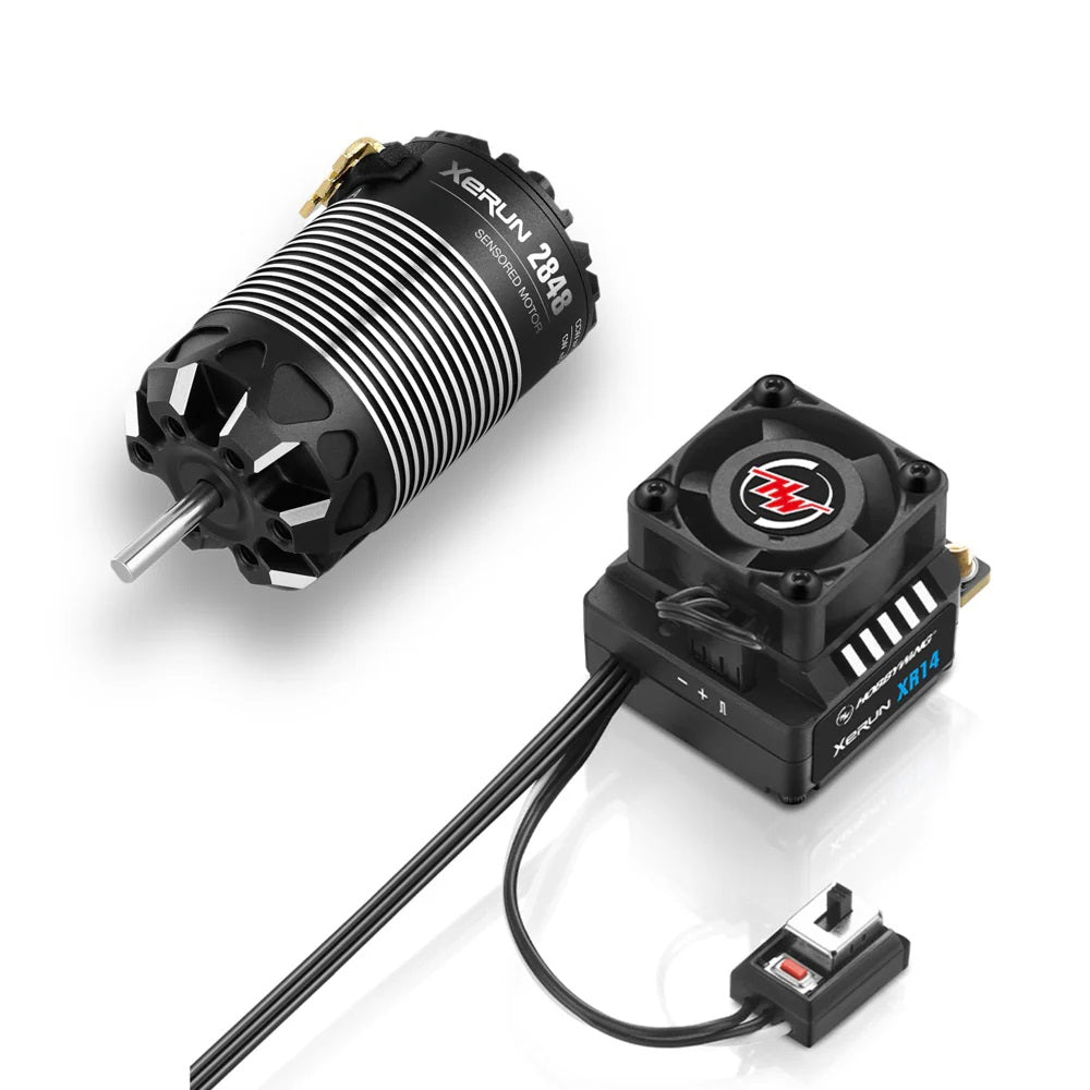 XeRun 2848 brushless motor and ESC on a white background