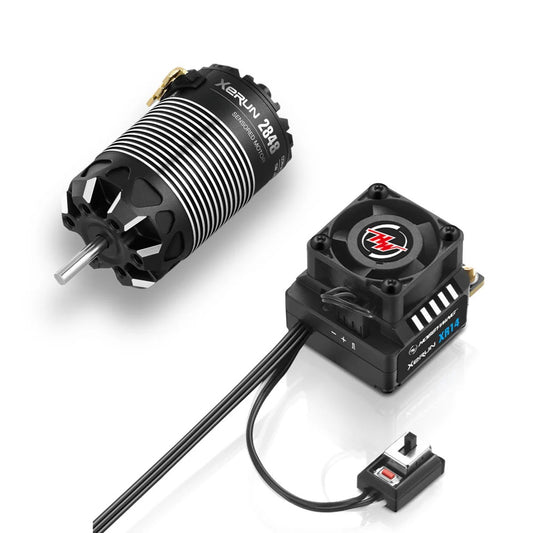 XeRun 2848 brushless motor and ESC on a white background