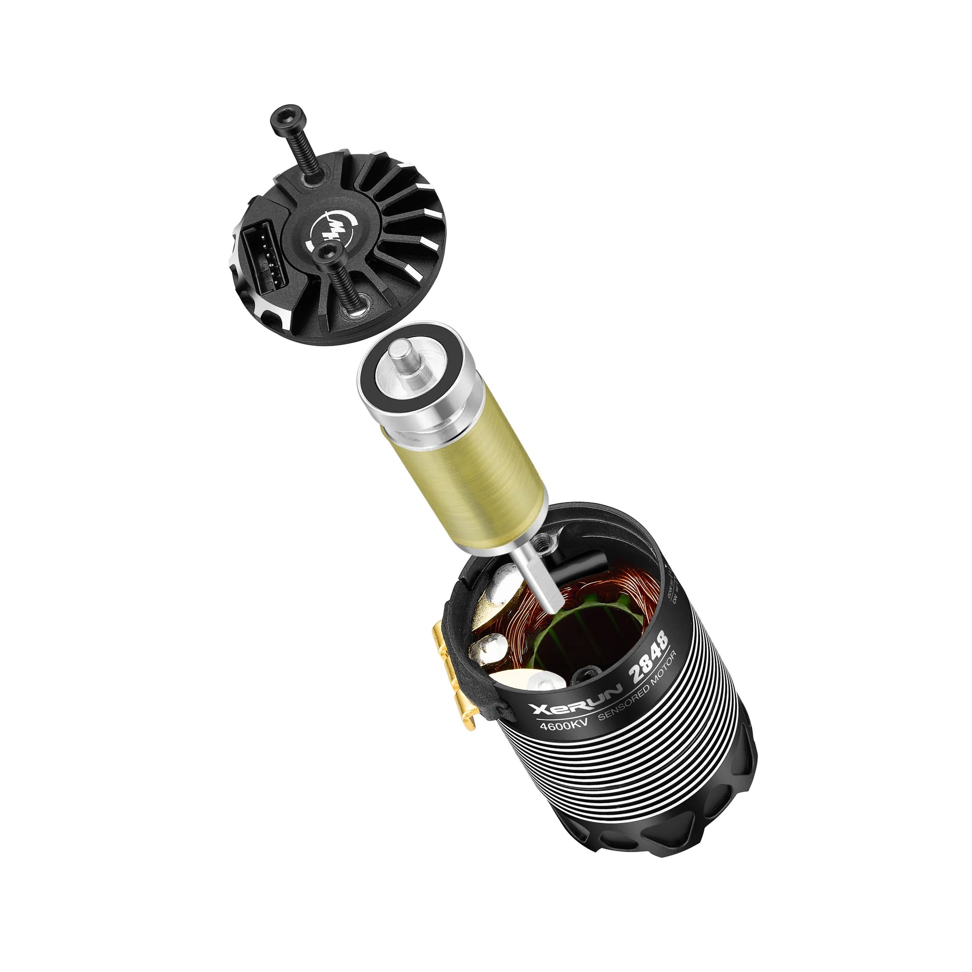 Mechanical components of XeRun 2848 motor on a white background
