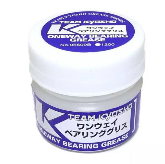 Jar of Team Kyosho oneway bearing grease with white and blue label