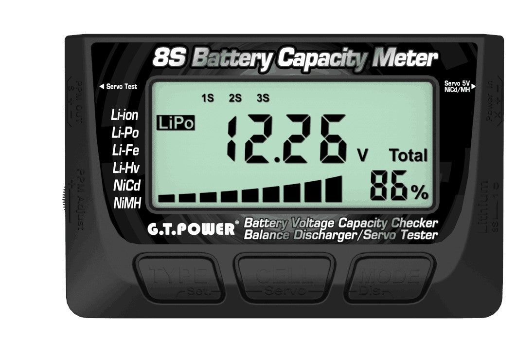 G.T. Power 8S Battery Capacity Meter & Servo Tester RCESC1600