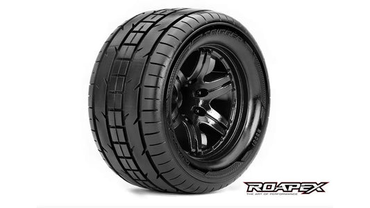 Roapex Trigger 1/10 Mon. Truck Tires/Wheels (Black), 0 Offset, 12mm Hex (1 pair)