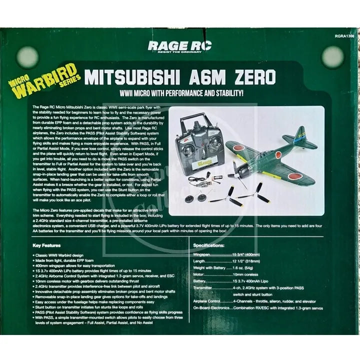 Rage RC Mitsubishi A6M Zero Micro RTF Airplane w/ Pilot Assist PASS RGRA1306