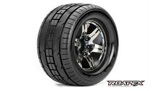 Roapex Trigger 1/10 MTruck Tires/Wheels (Chrome-Black), 0 Offset, 12mm Hex 1 pr