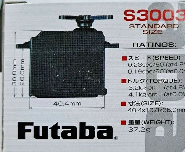 Futaba S3003 Standard Servo with J-Connector & Hardware Pack 01102164-1
