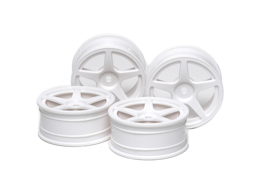 Tamiya Hop-Up Medium-Narrow White 5-Spoke Wheels (Offset 0) (4 pcs) 53471