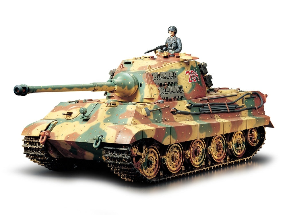 Model tank with camouflage pattern on a white background