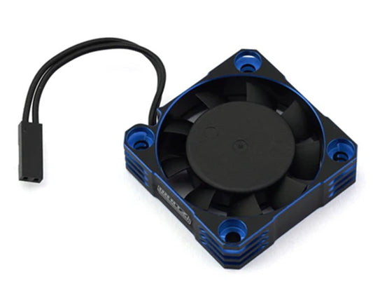 Small cooling fan with blue accents on a white background